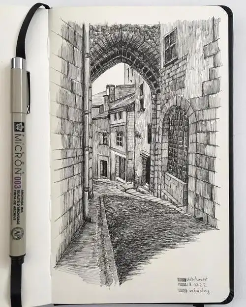 城市素描速写,纯线条也能有这样的美感,到处都是风景