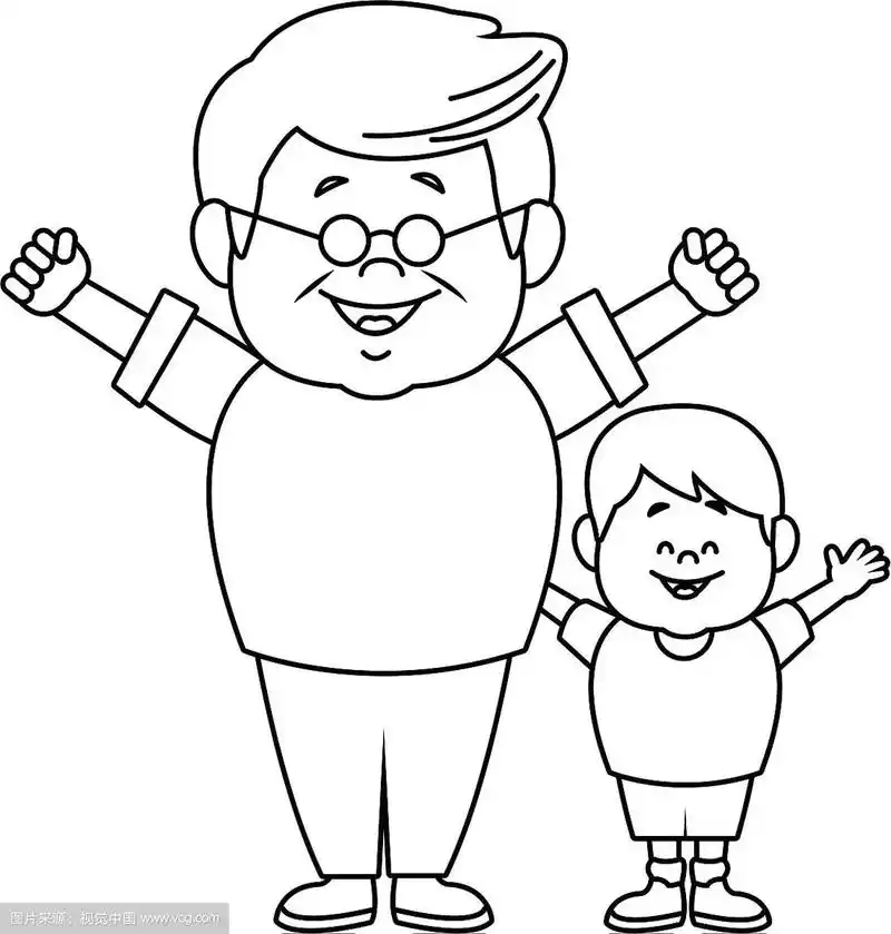 卡通快乐爷爷和他的孙子在白色