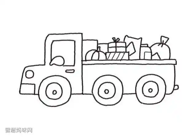 满载而归的大货车简笔画画法步骤-图5