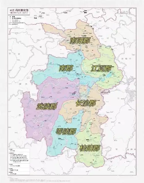 下图是东汉末年的地图,可以大概看出荆州的版图包括湖北湖南两省.