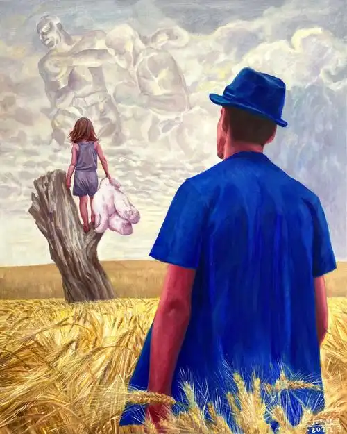 麦田100x80cm布面油画2022焉得铸甲作农器,一寸荒田牛得耕.