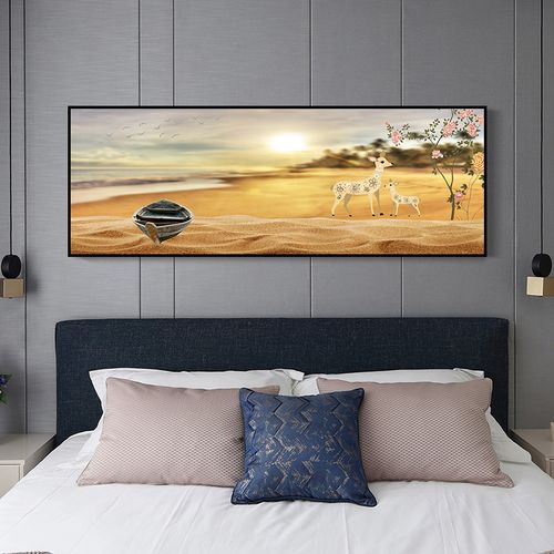 风景装饰画卧室床头背景墙挂画北欧主卧房间酒店现代装饰画