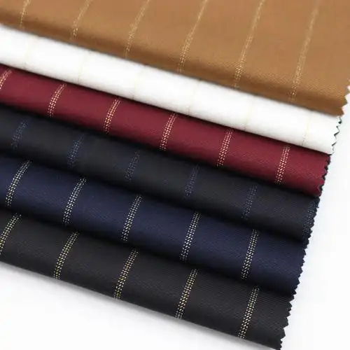 薄款tr弹力金丝条纹 西装面料 梭子精仿西装布料批发供应