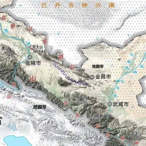 中国各省地形图-甘肃省