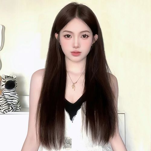 假发女长发中分八字刘海自然蓬松全头套学生减龄黑色长直发假发套
