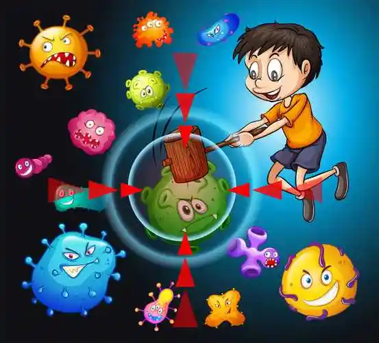 矢量卡通垃圾桶与细菌