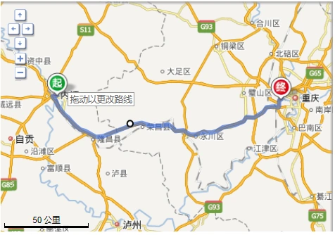 内江到重庆大学城自驾路线