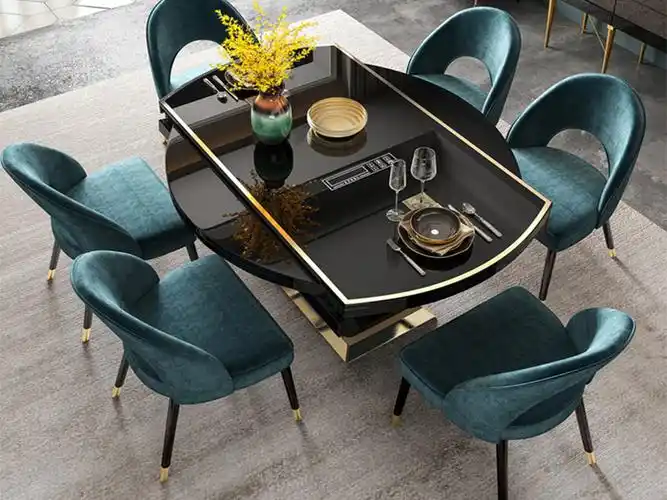 【磐匠】轻奢伸缩餐桌椅组合 家用小户型收纳圆形餐桌 多功能带电磁炉