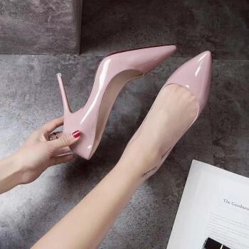 情趣高跟鞋床上免脱丝袜性感一次性激情细根红底浅口单鞋粉色10cm40