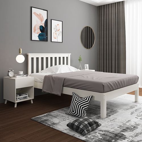 北欧实木床简约现代1.35米单人床次卧床家用白色木床1.2米小户型