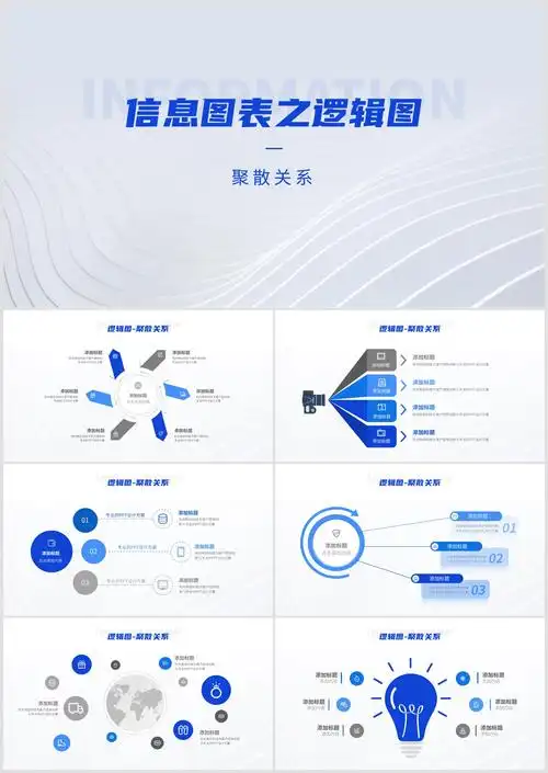 蓝色商务风逻辑图表ppt/聚散关系
