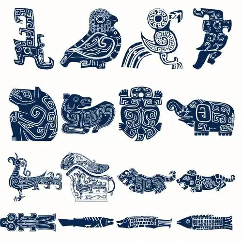 青铜器图案纹饰三星堆夏商周纹样矢量素材