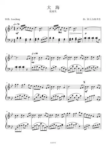 钢琴谱:张雨生 大海 钢琴谱