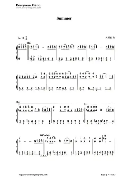summer钢琴谱简谱