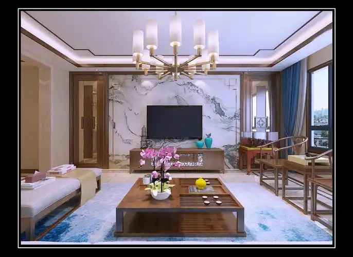 175平新中式风格电视背景墙装修效果图