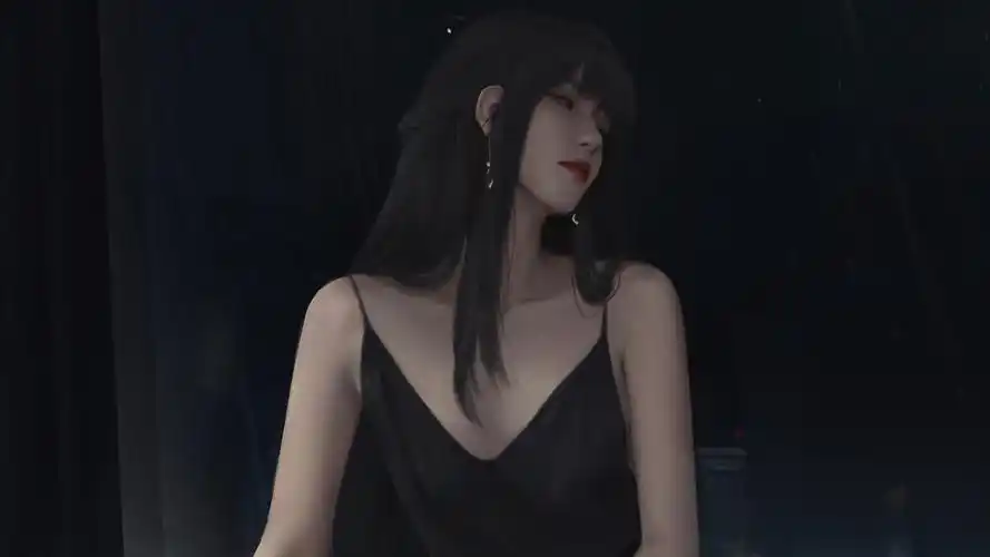 长发少女黑色吊带裙好看的4k动漫美女壁纸3840x2160