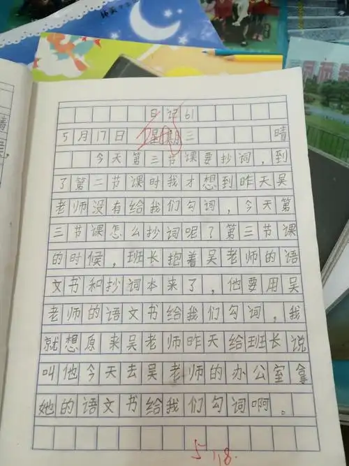 5月18日的日记:字迹工整,语句通顺,内容完整.
