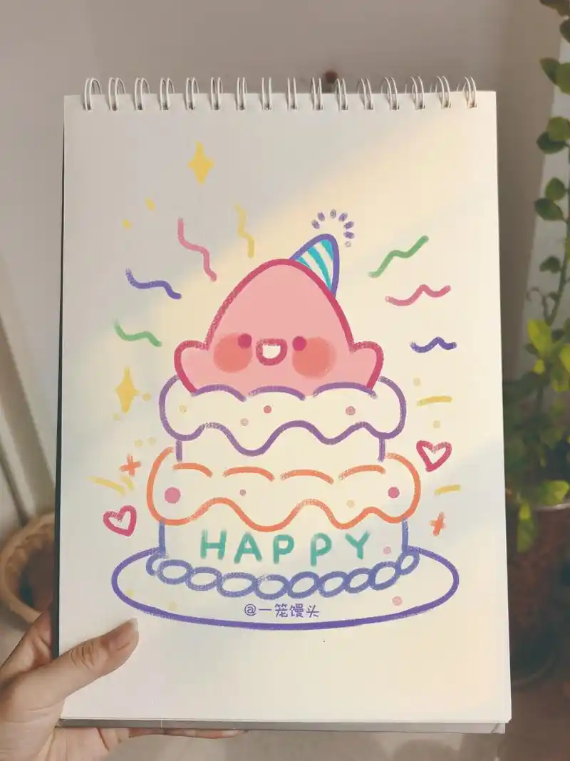 海绵宝宝派大星生日蛋糕简笔画教程.嗨皮波斯得涂油🎂 #简笔 - 抖音