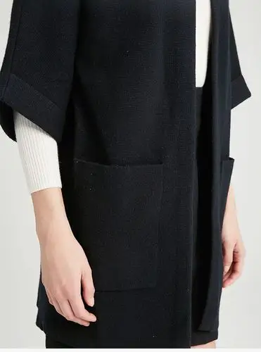 皮尔卡丹女装黑色针织大氅63k046743190