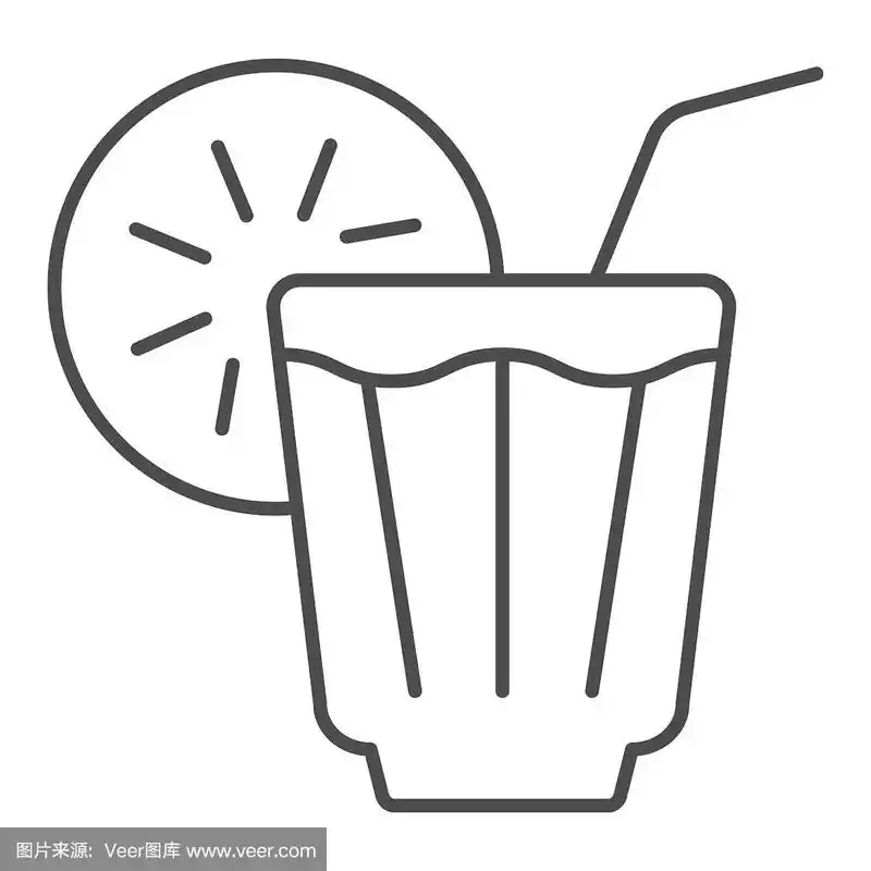 冰饮细线图标.柠檬水矢量插图孤立在白色.