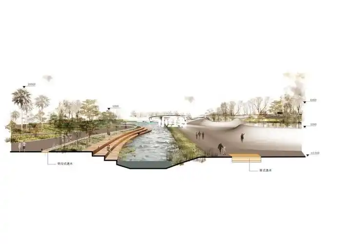 今日分享滨水景观节点阶梯剖面分析图