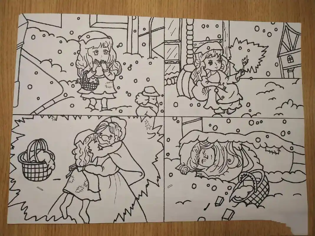 《卖火柴的小女孩》故事绘画 每一次绘画就如同身临其境一样,抱抱