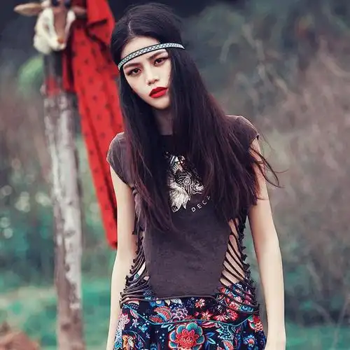 as迷阵 2014原创新款女士印第安头像镂空修身民族风短袖t恤y0115-淘宝