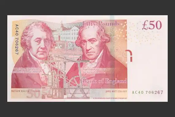 2011年,英国央行发行了新的50英镑纸币,背面印着「工业革命」icon