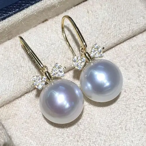 白珍珠耳环18k1112mm正圆镜面强光白色海水珍珠耳饰