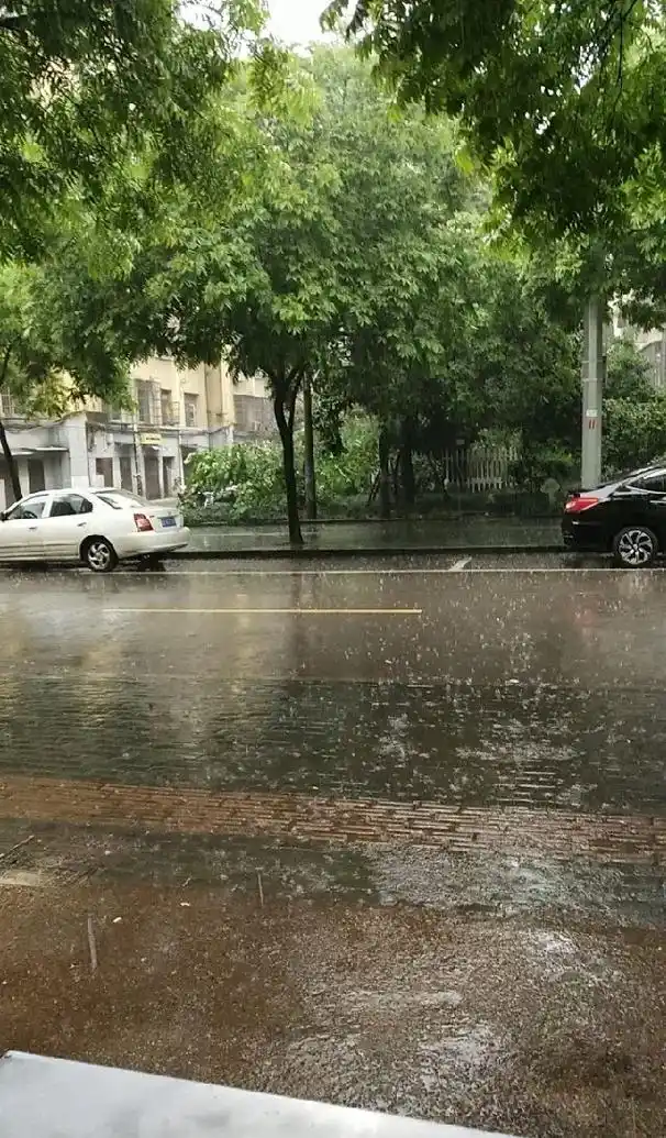 下雨天你带伞了吗 刚到站,天空下起了瓢泼大雨,拿了袋子挡雨走