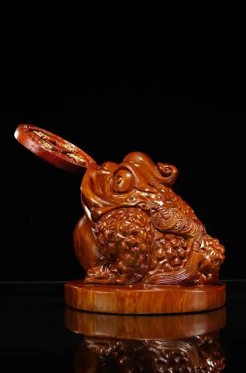 唐砖花梨木雕金蟾摆件实木雕刻蟾蜍红木质金蝉家居客厅店铺开业礼品