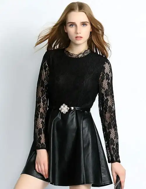 susamaki 苏纱玛祺 秋季潮流女装性感蕾丝镂空甜美打底裙 品牌小立领