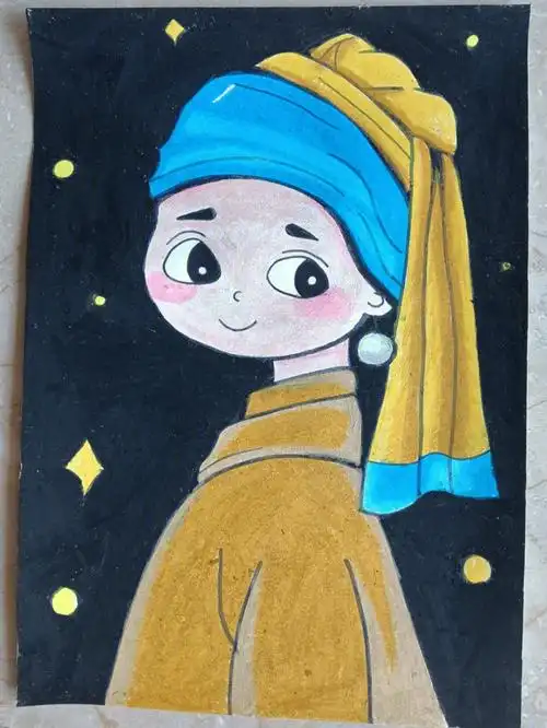 维米尔的《戴珍珠耳环的少女》又简单又好看 儿童画  #世界名画