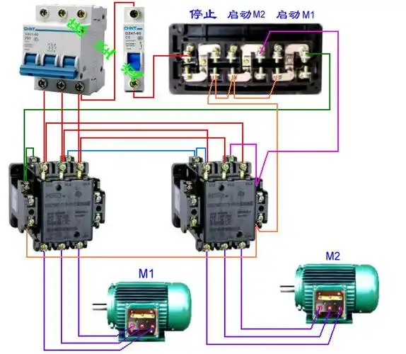 控制电机 6 2010-07-11 控制电动机开关的按钮以及接触器的实物接线图