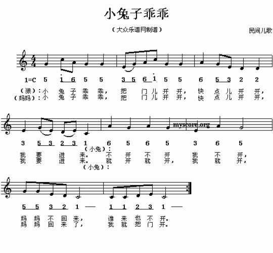 小兔子乖乖(线,简谱混排版)