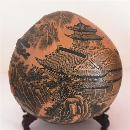 盘道精品兰州特产天然疙瘩葫芦文玩手把异形微雕烙画工艺品摆件编号
