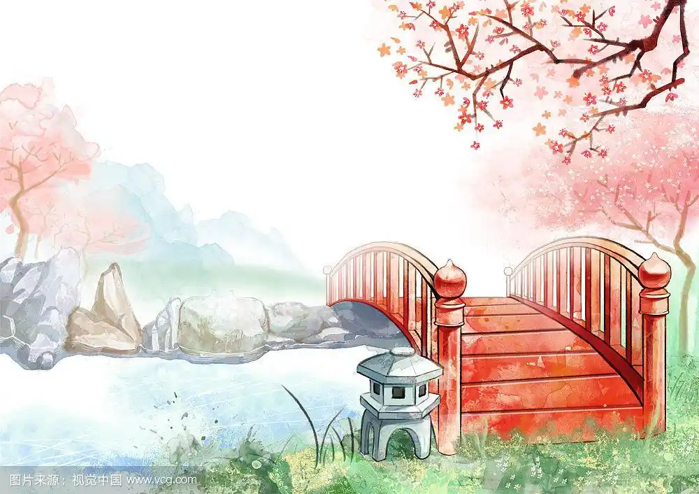 日本风景樱花水彩插画