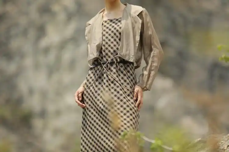 renbokara秋复古维希格纹两件套连衣裙