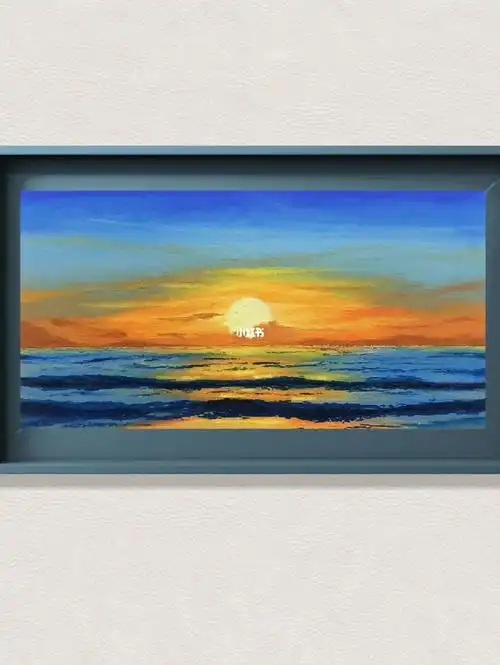 油画棒海上夕阳附色号步骤图