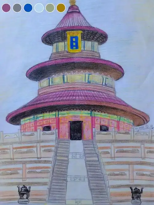 彩铅祈年殿天坛