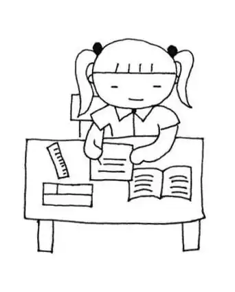 小学生上课活动简笔画简笔画考试认真检查努力学习的小女孩 简笔画简