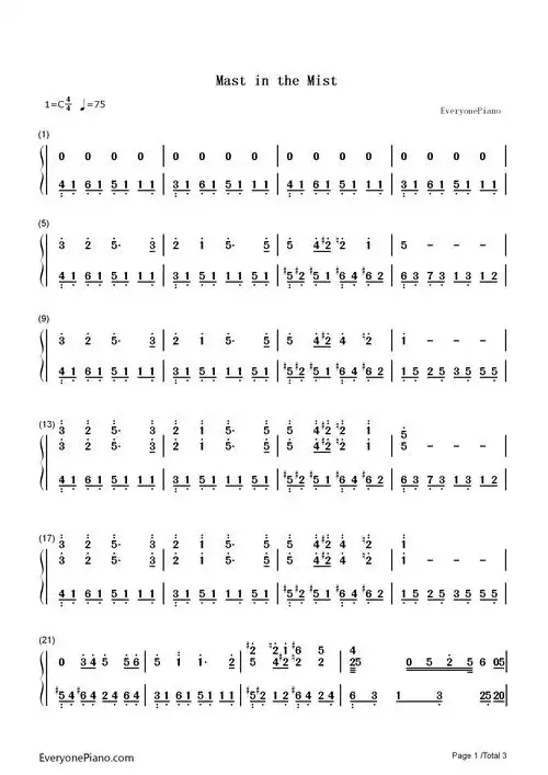 mast in the mist-大航海时代2背景音乐双手简谱预览1