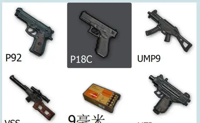 9毫米子弹枪械一览    9毫米子弹包括:uzi,p92,ump9,vss,p18c