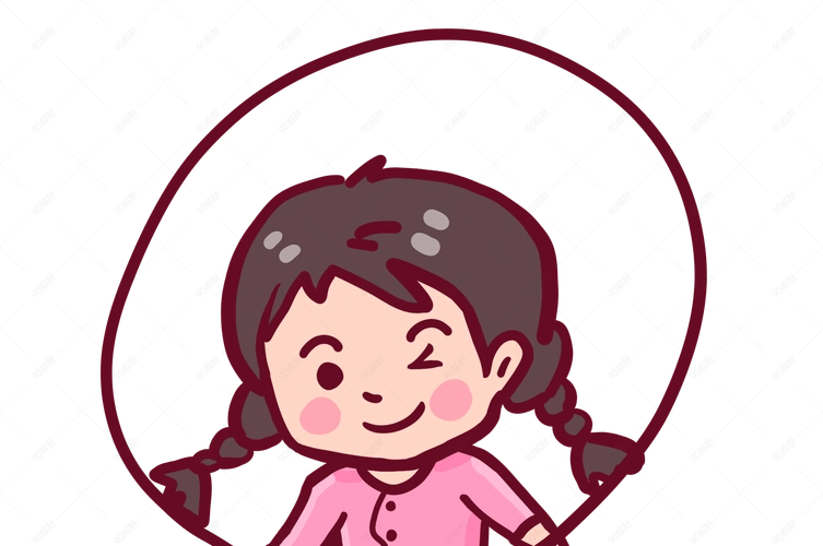 六一儿童节小姑娘跳绳游戏手绘原创插画素材