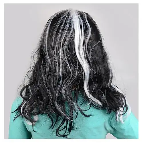 时尚黑白渐变化纤丝假发长卷发 自然机制女士发套 可烫染