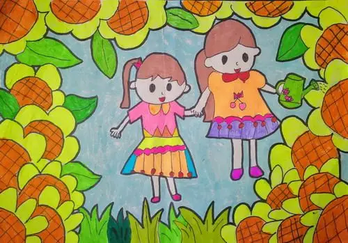 少儿书画作品-花儿与少年/儿童书画作品花儿与少年欣赏_中国少儿美术