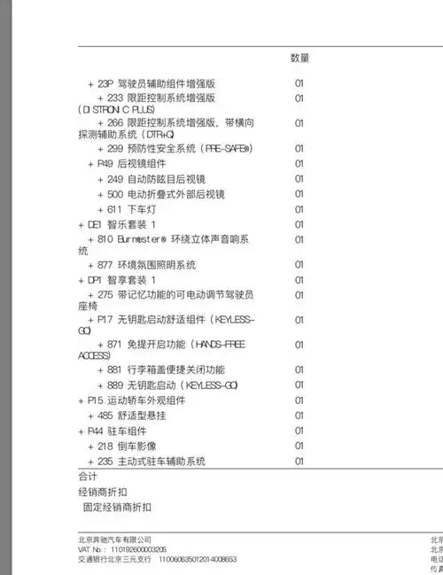 奔驰c260l 选装代码问题求助