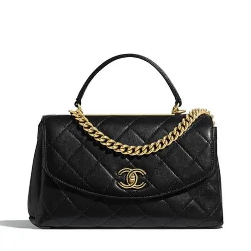 【包邮包税】chanel/香奈儿 19秋冬新款 金属logo小羊皮手柄翻盖口盖