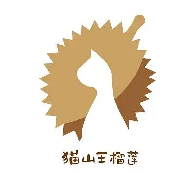 黄棕色扁平化拟物猫山王榴莲食品logo餐饮logo