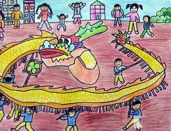 舞龙庆祝春节_简笔画 - 搜图案网